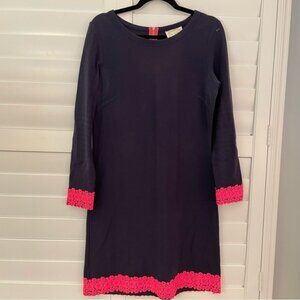 Sail to Sable Sheath Dress with Lace Crochet Detailing Navy Pink Size Small